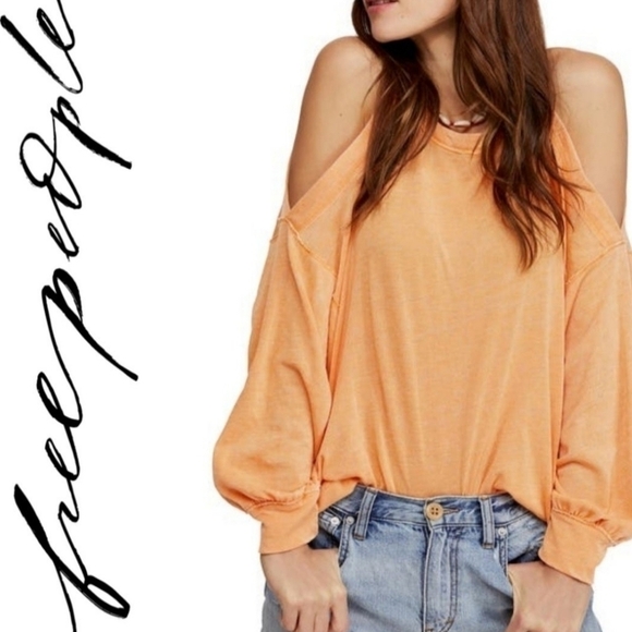 Nwot Free People Chill Out Cold Shoulder Long Sleeve Tee In Creamsicle - Picture 1 of 11